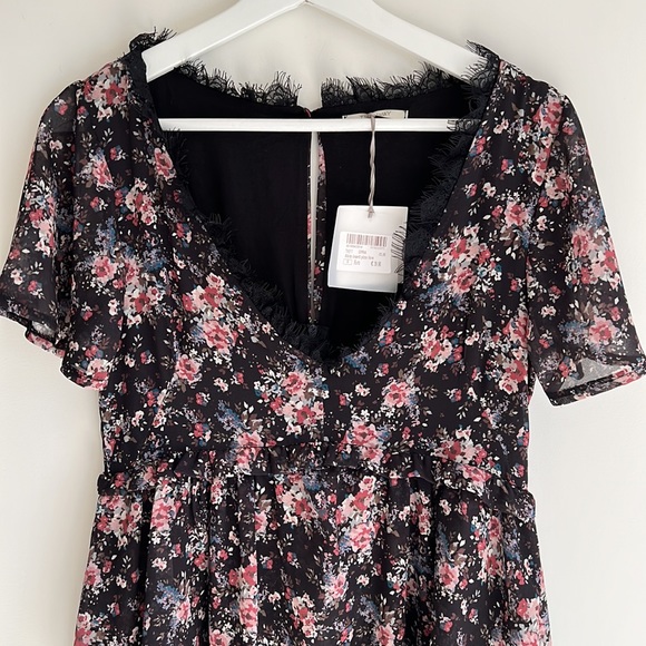 New Two Way  Italian MINI Black Floral Cipria DRESS Sz S - Picture 2 of 8